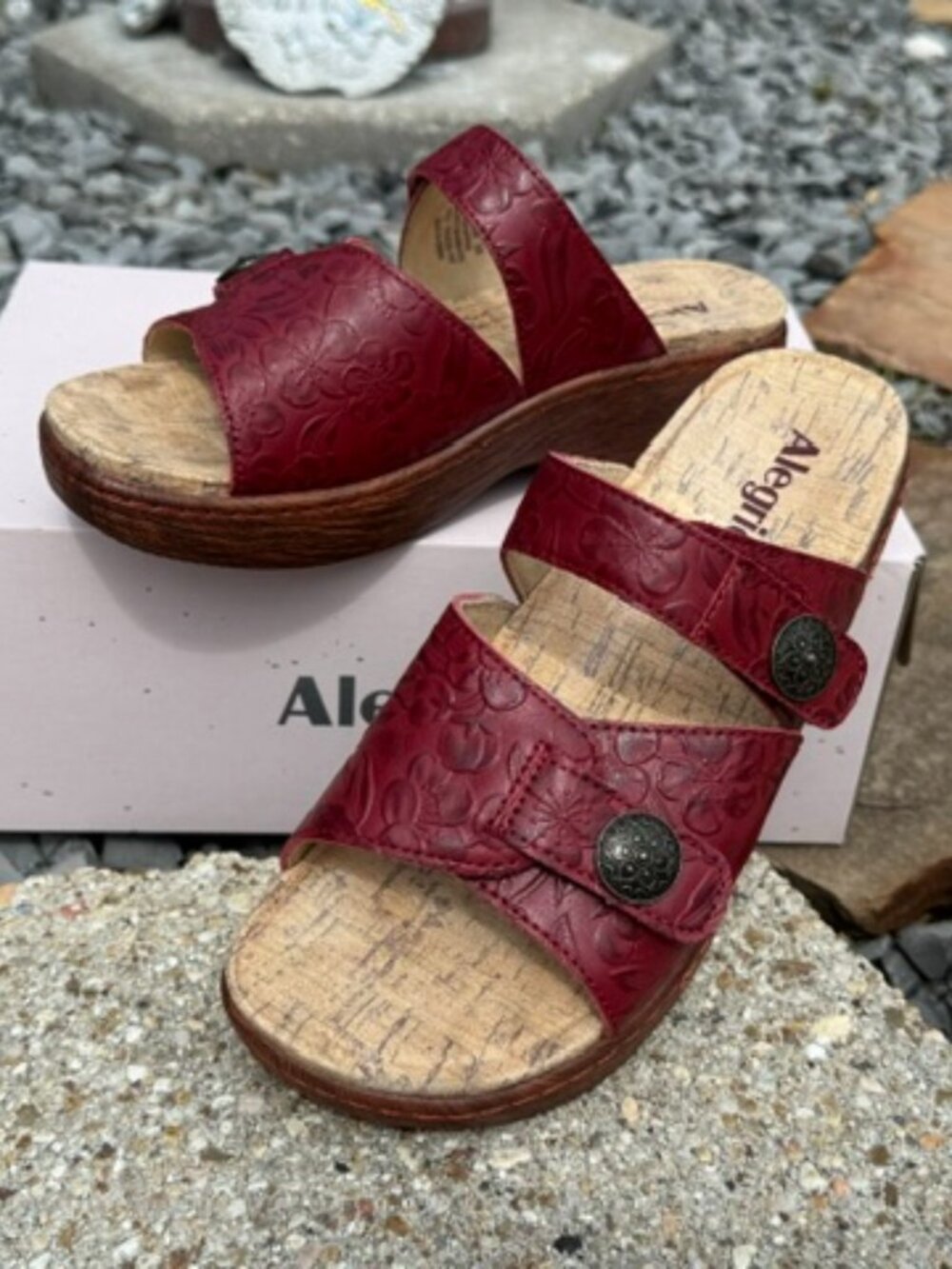 Alegria Leather Adjustable Slide Sandals - Krystal Blossom Red